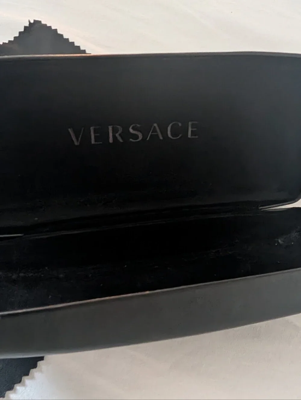 Versace Black and Gold Eyewear Case with Black Microfiber Cloth